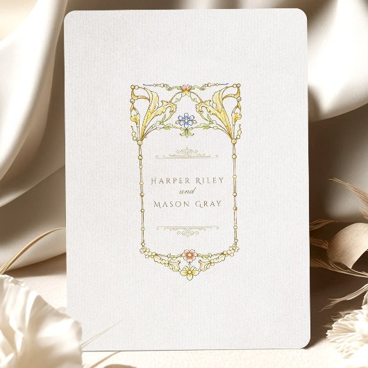 Golden Rococo Vine Wedding Kaart