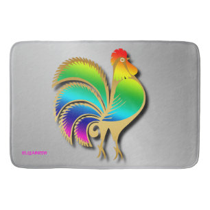 Golden roestvogel met regenboogveren en staart badmat