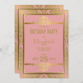 Golden Romance 1920s Art Deco Birthday Uitnodiging (Voorkant / Achterkant)