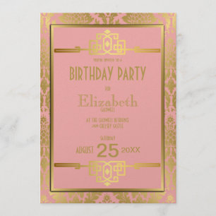 Golden Romance 1920s Art Deco Birthday Uitnodiging