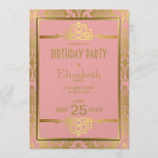 Golden Romance 1920s Art Deco Birthday Uitnodiging