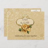 Golden Roos 50ste Jubileum Save the Date Aankondigingskaart (Voorkant / Achterkant)