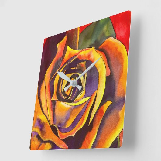 Golden Roos Art Vierkante Klok (Hoek)