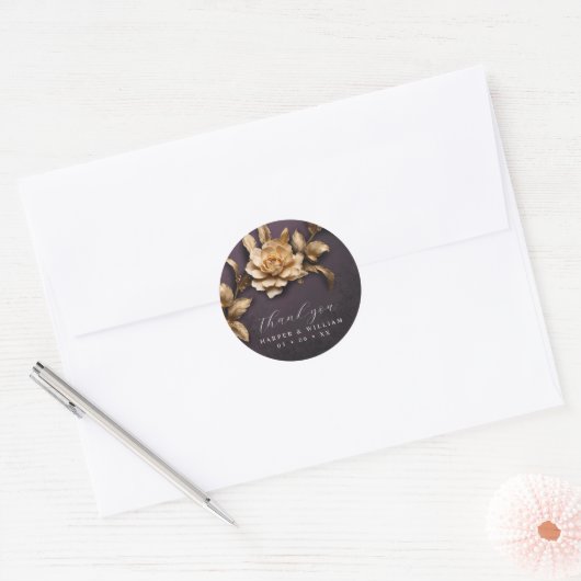 Golden roos bruiloft dank u ronde sticker (Envelop)