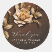 Golden roos bruiloft dank u ronde sticker (Voorkant)