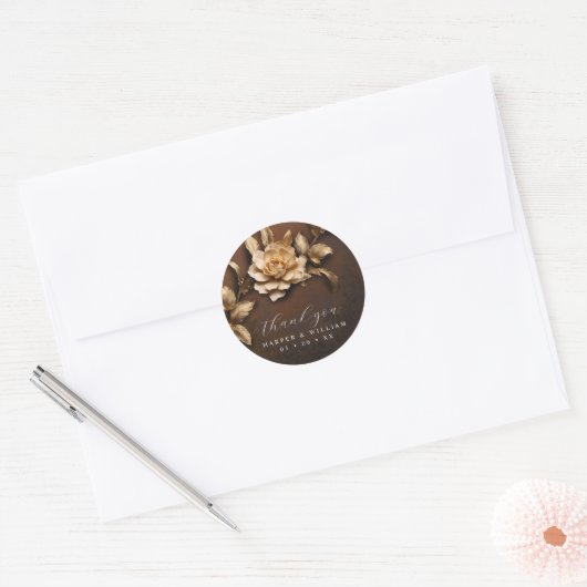 Golden roos bruiloft dank u ronde sticker (Envelop)