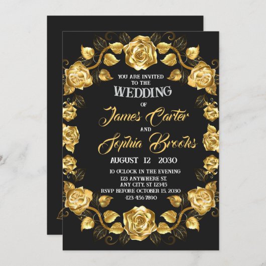 Golden roos bruiloft kaart (Voorkant / Achterkant)