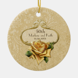 Golden Roos Damask 50th Wedding A Keramisch Ornament