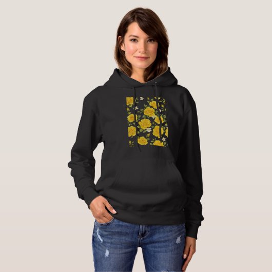 Golden Roos Elegance op zwart Hoodie (Voorkant volledig)