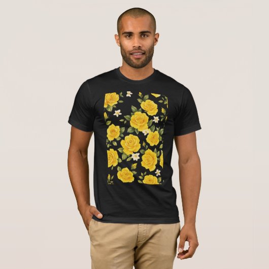 Golden Roos Elegance op zwart T-shirt (Voorkant volledig)