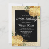 Golden Roos Glitter Floral 100th Birthday Party Kaart (Voorkant)
