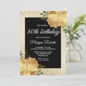 Golden Roos Glitter Floral 80th Birthday Party Kaart (Staand voorkant)
