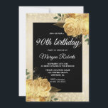 Golden Roos Glitter Floral 90th Birthday Party Kaart<br><div class="desc">Golden Roos Glitter Floral 90th Birthday Party</div>