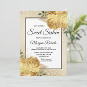 Golden Roos Glitter Floral Sweet 16 Invite Kaart (Staand voorkant)