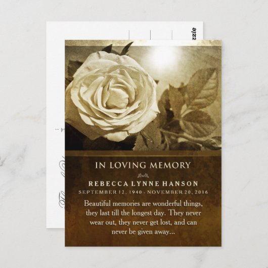 Golden Roos in geheugensympathie bedankt Briefkaar Briefkaart (Voorkant / Achterkant)