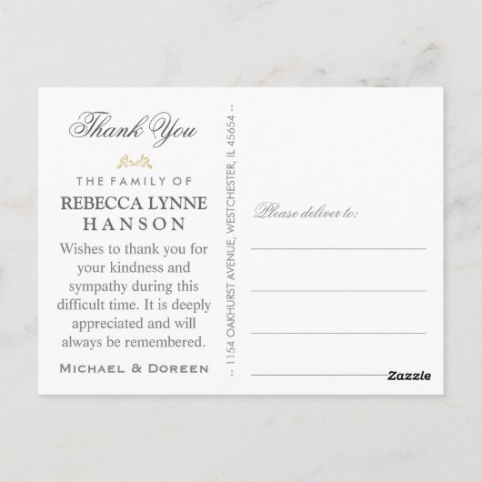 Golden Roos in geheugensympathie bedankt Briefkaar Briefkaart (Achterkant)