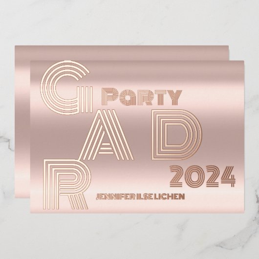 GOLDEN ROOS MODERN AFSTUDEERDER PARTY FOLIE UITNODIGING (Voorkant / Achterkant)