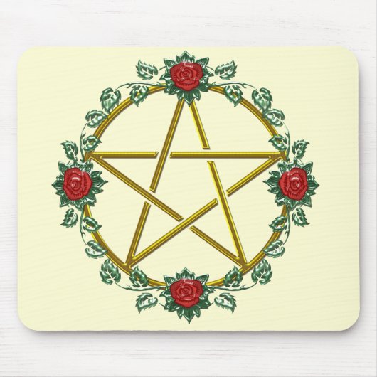 Golden Roos Pagan Pentacle Pentagram Mousepad Muismat (Voorkant)