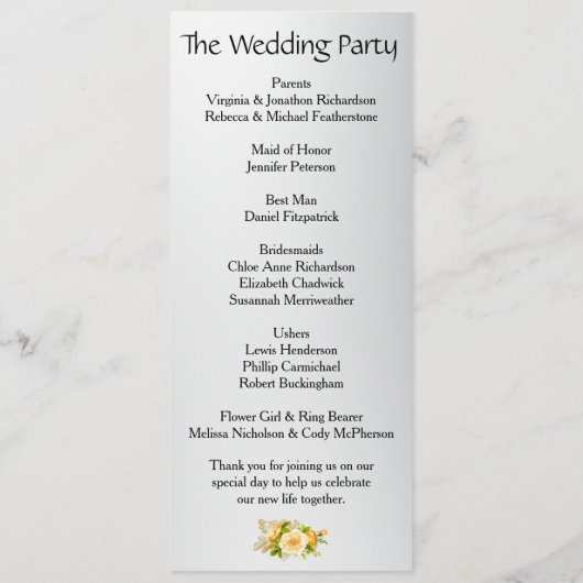 Golden Roos Radiance: Zilveren trouwprogramma Programmakaart (Achterkant)