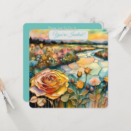 Golden Roos River Valley Sunrise Bridal Kaart (Voorkant / Achterkant in situ)