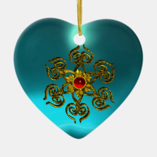 GOLDEN ROOS RUBY, Blue Aquamarine, Paars Roze Keramisch Ornament (Voorkant)