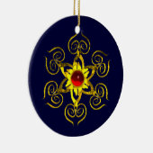 GOLDEN ROOS RUBY, Blue en white Keramisch Ornament (Rechts)