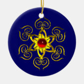 GOLDEN ROOS RUBY, Blue en white Keramisch Ornament (Voorkant)