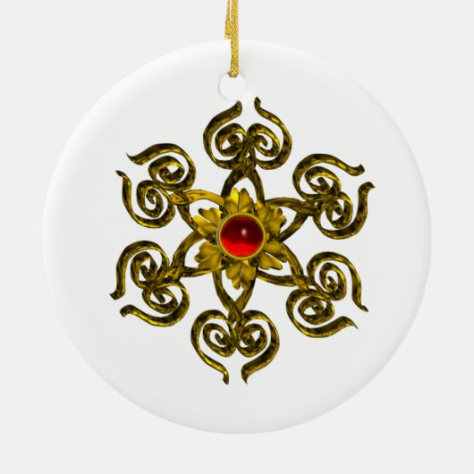 GOLDEN ROOS RUBY, Blue en white Keramisch Ornament (Achterkant)