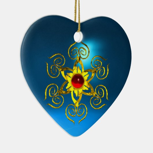 GOLDEN ROOS RUBY, Blue Sapphire Heart Keramisch Ornament (Rechts)