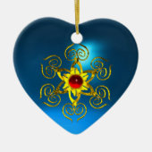 GOLDEN ROOS RUBY, Blue Sapphire Heart Keramisch Ornament (Voorkant)