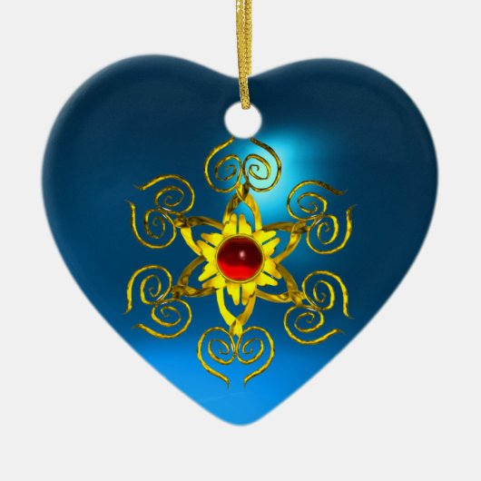 GOLDEN ROOS RUBY, Blue Sapphire Heart Keramisch Ornament (Voorkant)