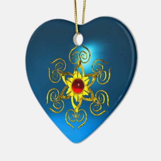 GOLDEN ROOS RUBY, Blue Sapphire Heart Keramisch Ornament (Links)