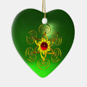 GOLDEN ROOS RUBY, Green Emerald Heart Keramisch Ornament (Rechts)