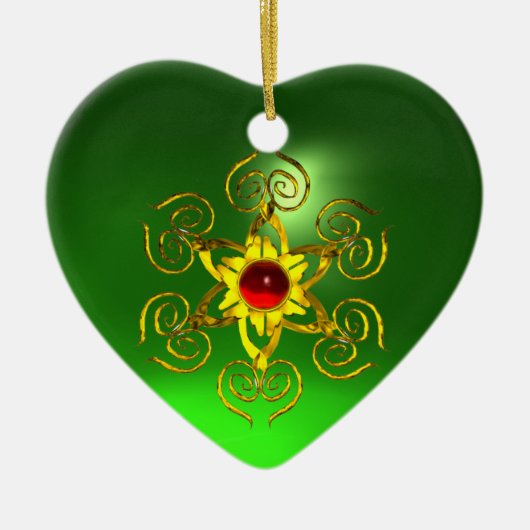 GOLDEN ROOS RUBY, Green Emerald Heart Keramisch Ornament (Voorkant)