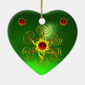 GOLDEN ROOS RUBY, Green Emerald Heart Keramisch Ornament (Achterkant)
