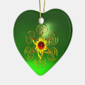 GOLDEN ROOS RUBY, Green Emerald Heart Keramisch Ornament (Links)