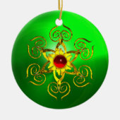 GOLDEN ROOS RUBY Green Emerald Keramisch Ornament (Voorkant)