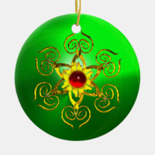 GOLDEN ROOS RUBY Green Emerald Keramisch Ornament