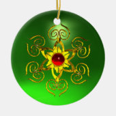 GOLDEN ROOS RUBY Green Emerald Keramisch Ornament (Voorkant)