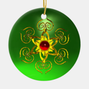 GOLDEN ROOS RUBY Green Emerald Keramisch Ornament