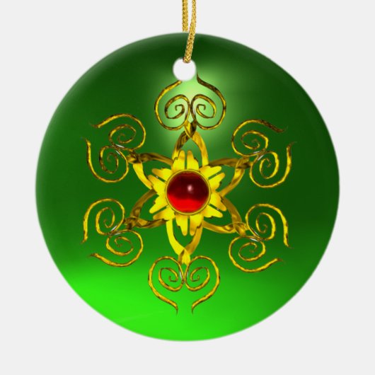 GOLDEN ROOS RUBY Green Emerald Keramisch Ornament (Voorkant)