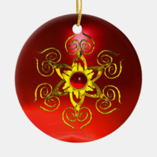 GOLDEN ROOS RUBY KERAMISCH ORNAMENT