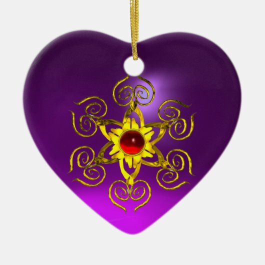 GOLDEN ROOS RUBY, Paars Amethyst Heart Keramisch Ornament (Voorkant)