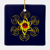 GOLDEN ROOS RUBY, Red en Blue Keramisch Ornament (Achterkant)