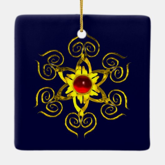 GOLDEN ROOS RUBY, Red en Blue Keramisch Ornament (Achterkant)