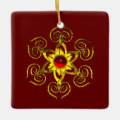 GOLDEN ROOS RUBY, Red en Blue Keramisch Ornament (Voorkant)