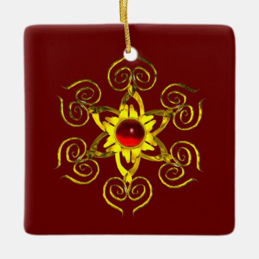 GOLDEN ROOS RUBY, Red en Blue Keramisch Ornament (Voorkant)