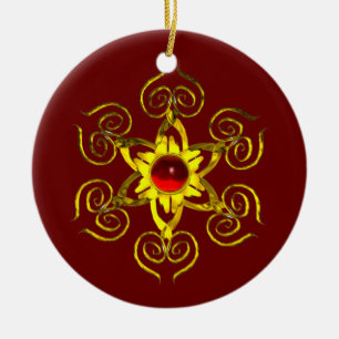 GOLDEN ROOS RUBY, Red en Blue Keramisch Ornament