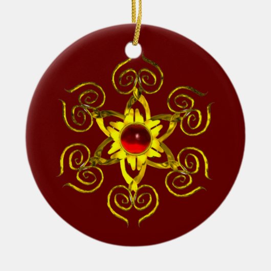 GOLDEN ROOS RUBY, Red en Blue Keramisch Ornament (Voorkant)