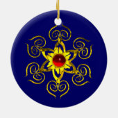 GOLDEN ROOS RUBY, Red en Blue Keramisch Ornament (Achterkant)
